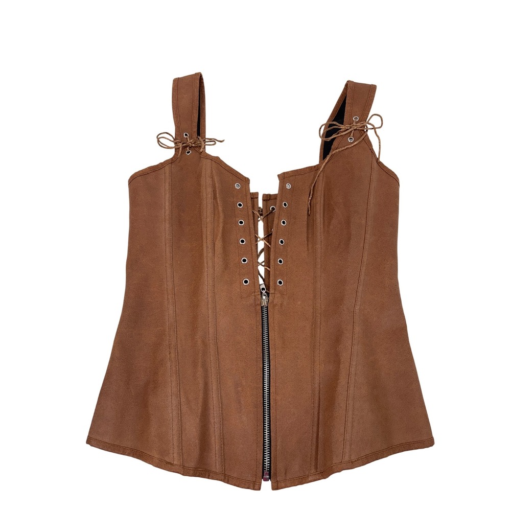 Charmian Brown Faux Suede Renaissance Pirate Overbust Corset Vest XL